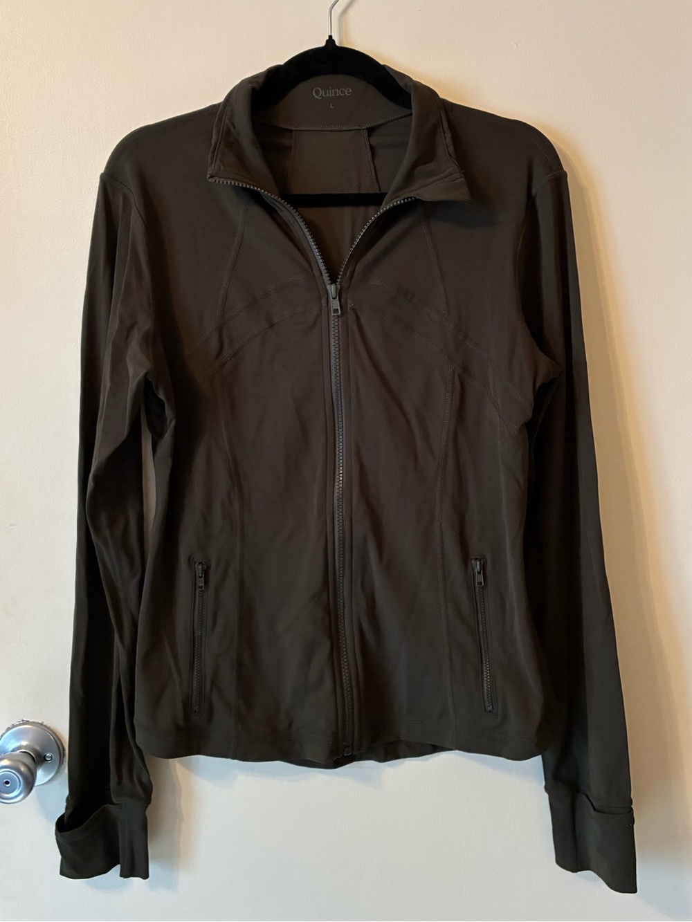 Quince Full Zip Performance Jacket Olive Green Activewear Athletic Workout L